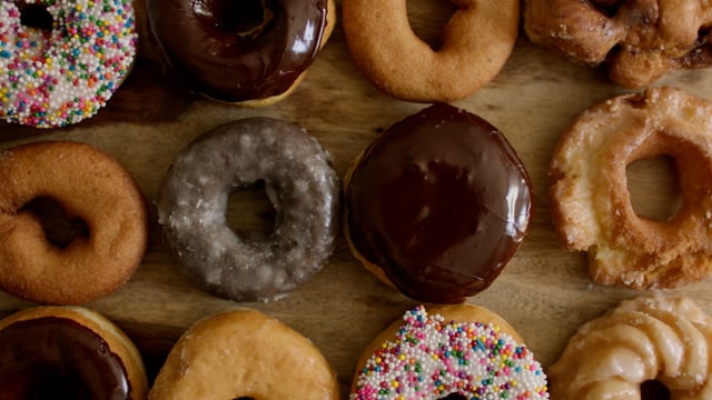 A tasty assortment of doughnuts. 