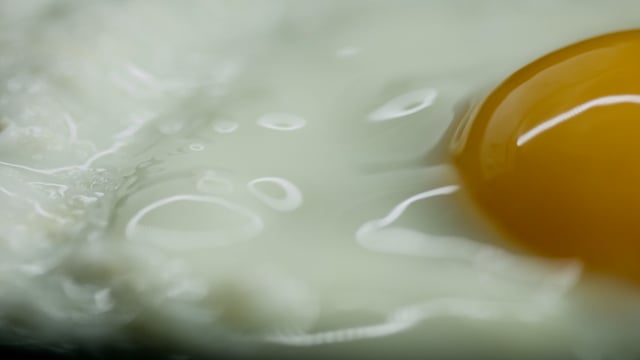 Egg frying closeup.  Sunny side up in full view. 