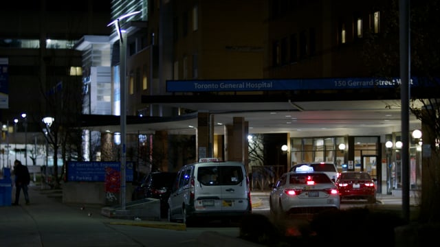 Mount Sinai Hospital Emergency Center Night. Day/Night matching establishing shots.  Emergency entrance. 