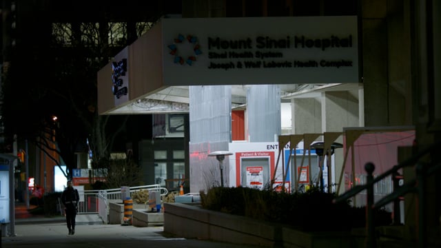Mount Sinai Hospital Emergency Center Night. Day/Night matching establishing shots.  Emergency entrance. 