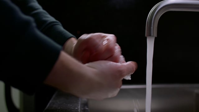 Coronavirus hand washing in running water. How to rub your hands. All about personal hygiene. Footage ideal for educational, healthcare, and medical scenes. 