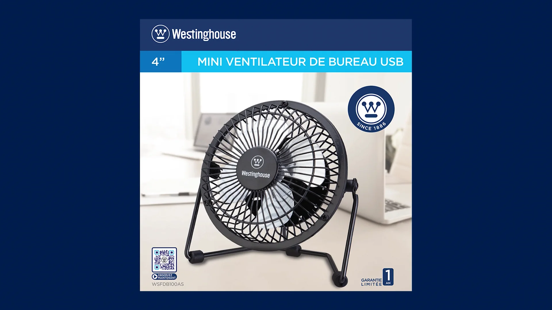 Westinghouse 4″ Mini Ventilateur de Bureau USB WSFDB100AS on Vimeo