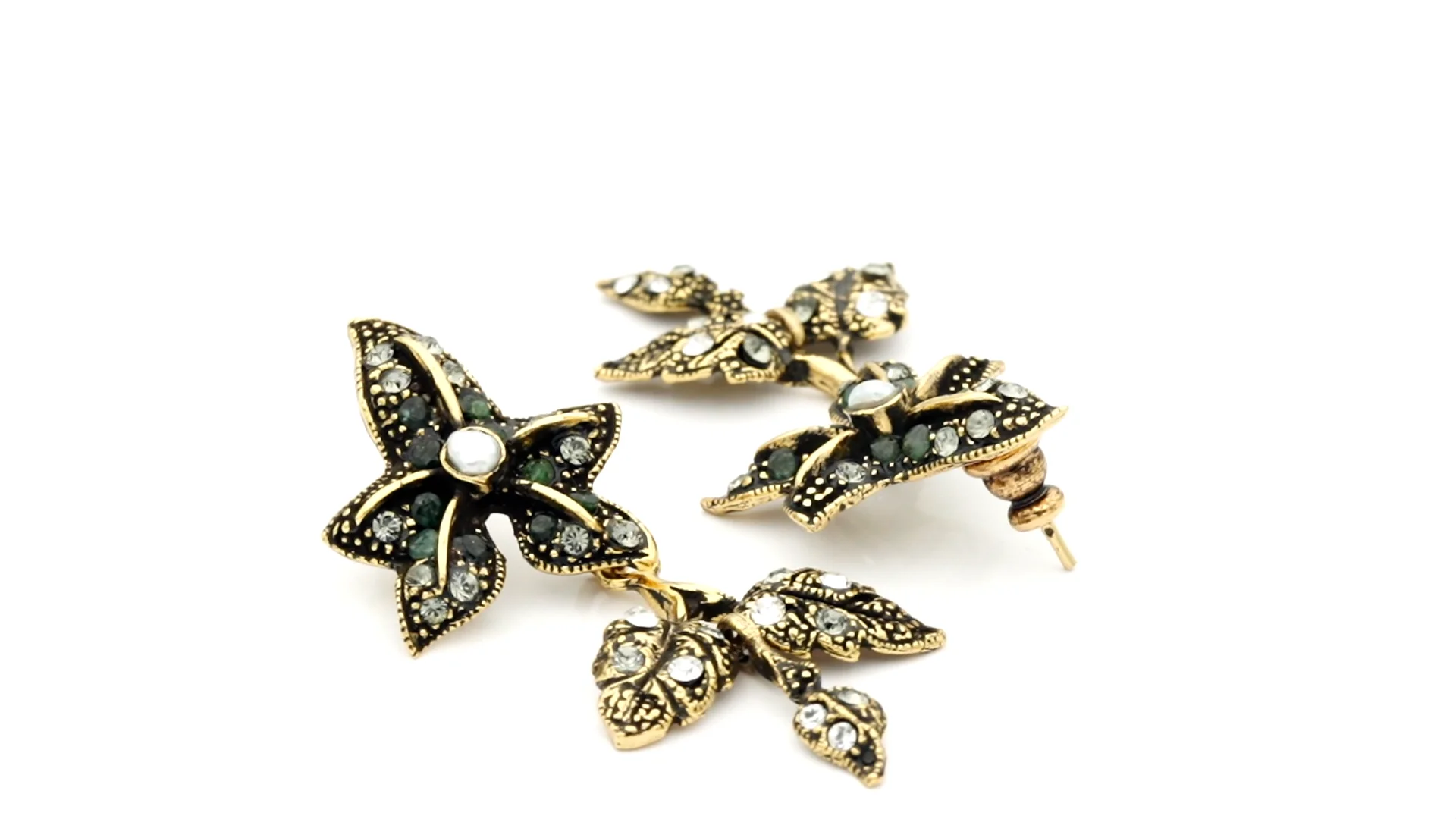 Orecchini Michael Michaud Foglia D'Edera Con Perle – Collezione The Ivy Leaf – Bronzo Dorato
