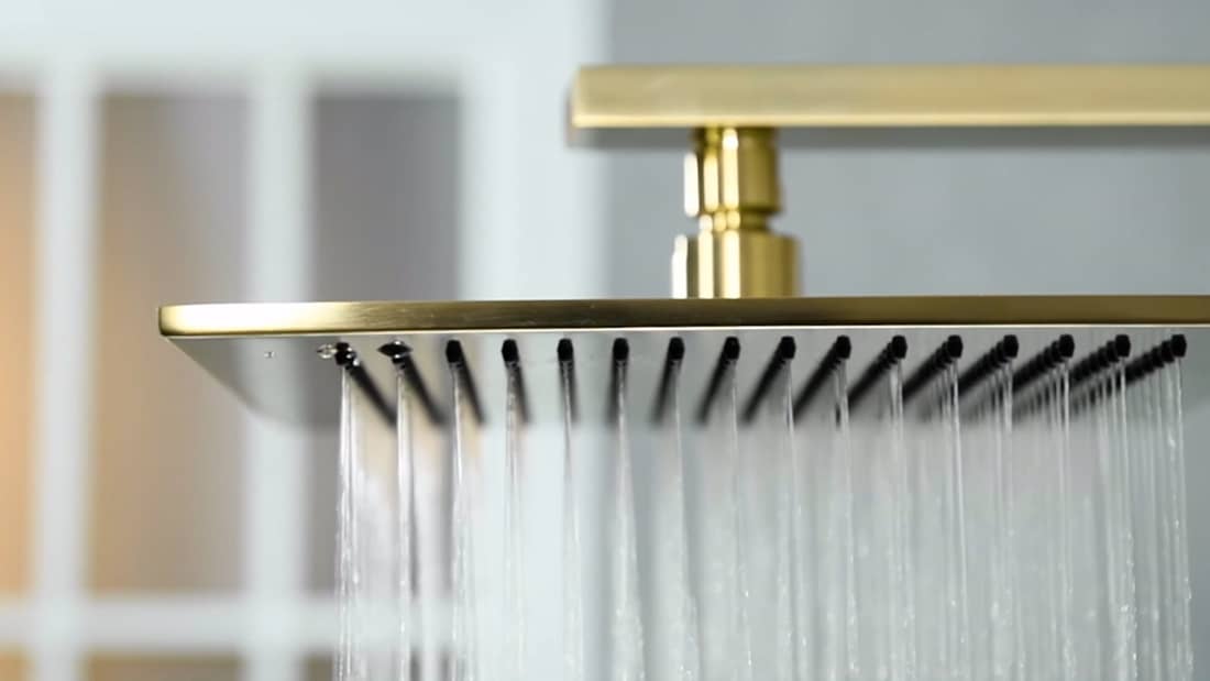 Black and brass bathroom design with Solid Brass shower & hand shower.