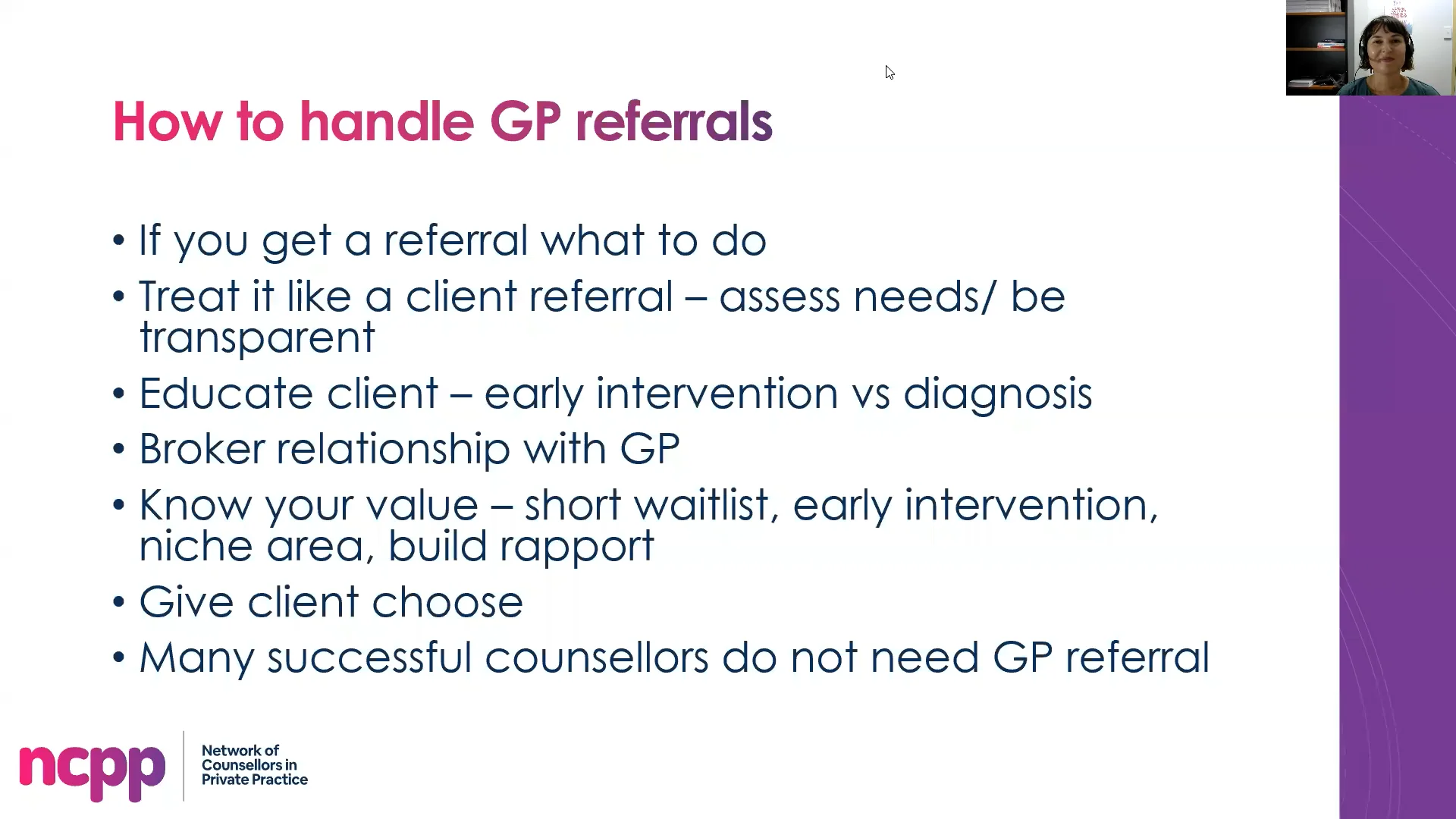 Network of Counsellors in Private Practice (NCPP) - How to Handle GP Referrals on Vimeo