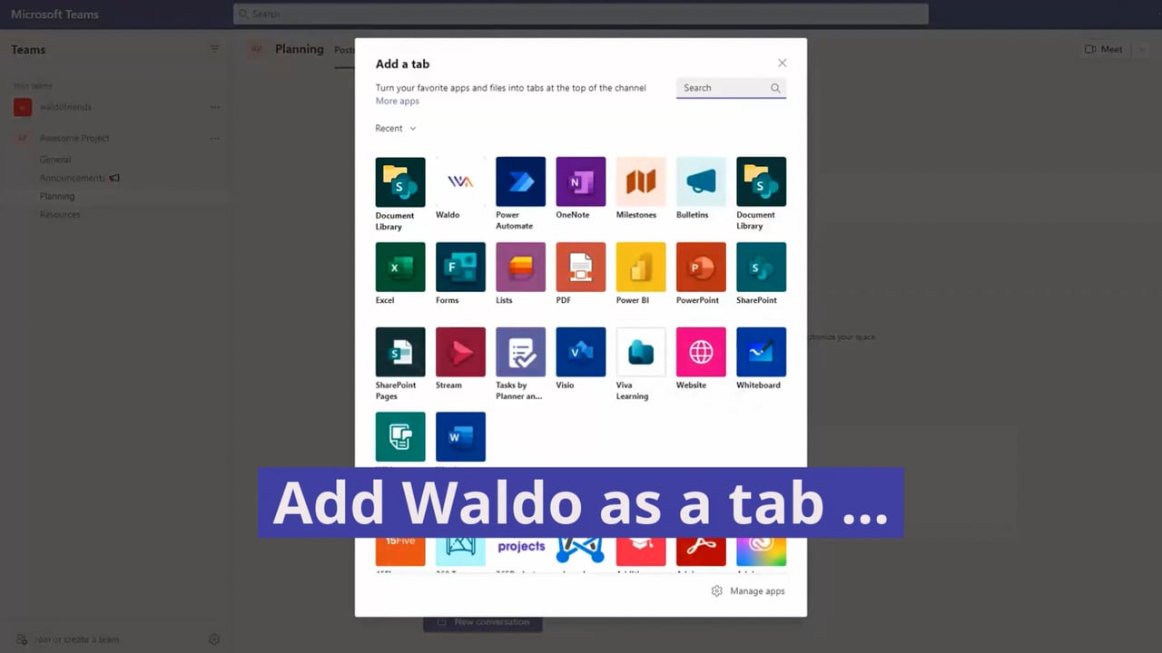 Waldo as a Teams tab