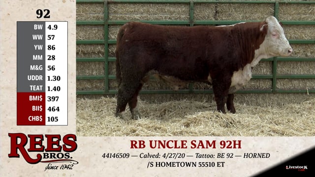 Lot #92 - RB UNCLE SAM 92H