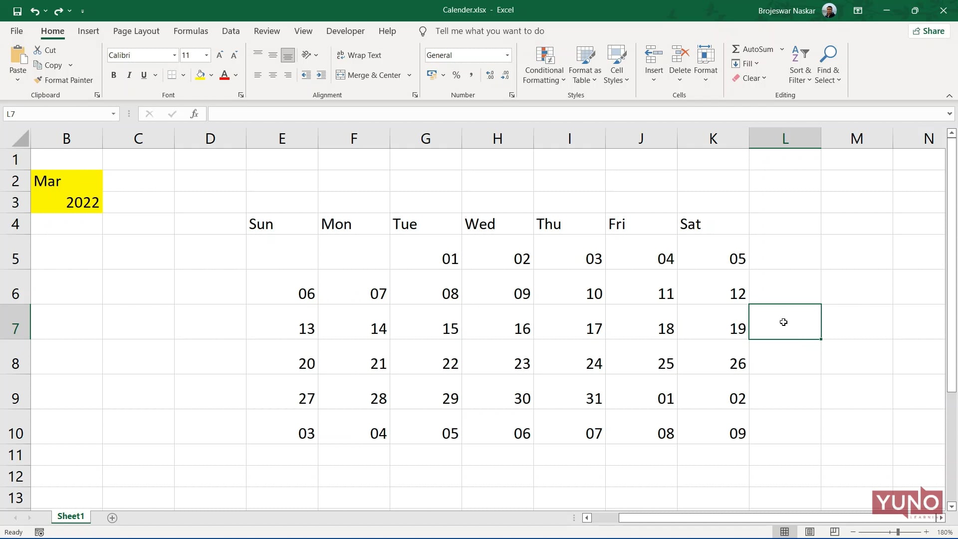 Excel Examples Calendar (Part 2) Yuno Learning