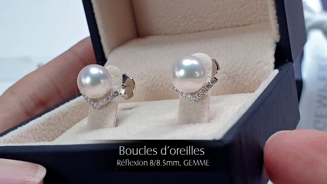Orecchini Réflexion - Oro Bianco, Diamanti & Perle Akoya 8/8.5mm, GEMME | Gemperles