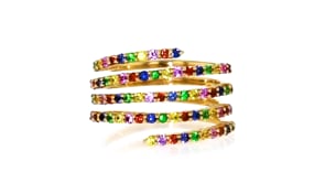 1.00 ct. t.w. Multicolored Sapphire and .20 ct. t.w. Tsavorite Wrap Ring in 18kt Gold Over Sterling
