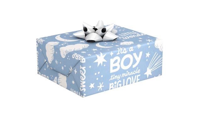 Baby Boy Lettering/Blue Gingham Reversible Wrapping Paper, 20 sq. ft.