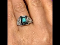 Smaragd, onyx, diamanten platina ring 7339-4900