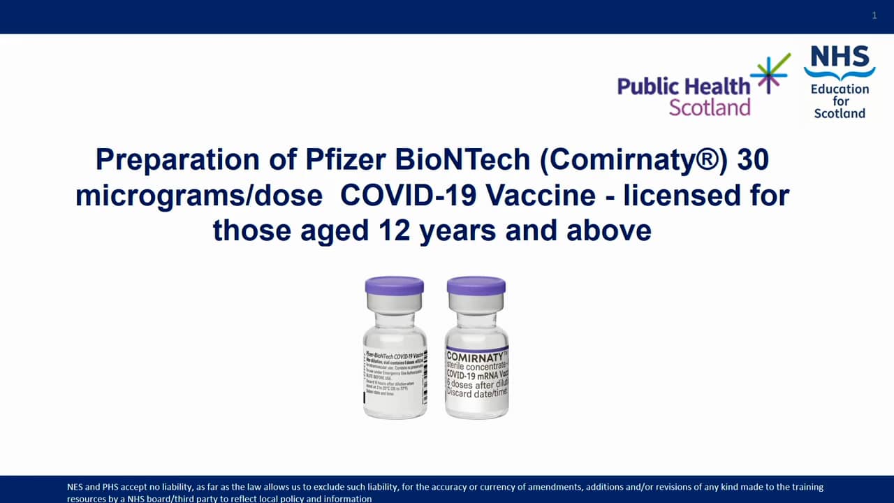 Preparation of Pfizer BioNTech 30 micrograms/dose COVID19 Vaccine licensed for