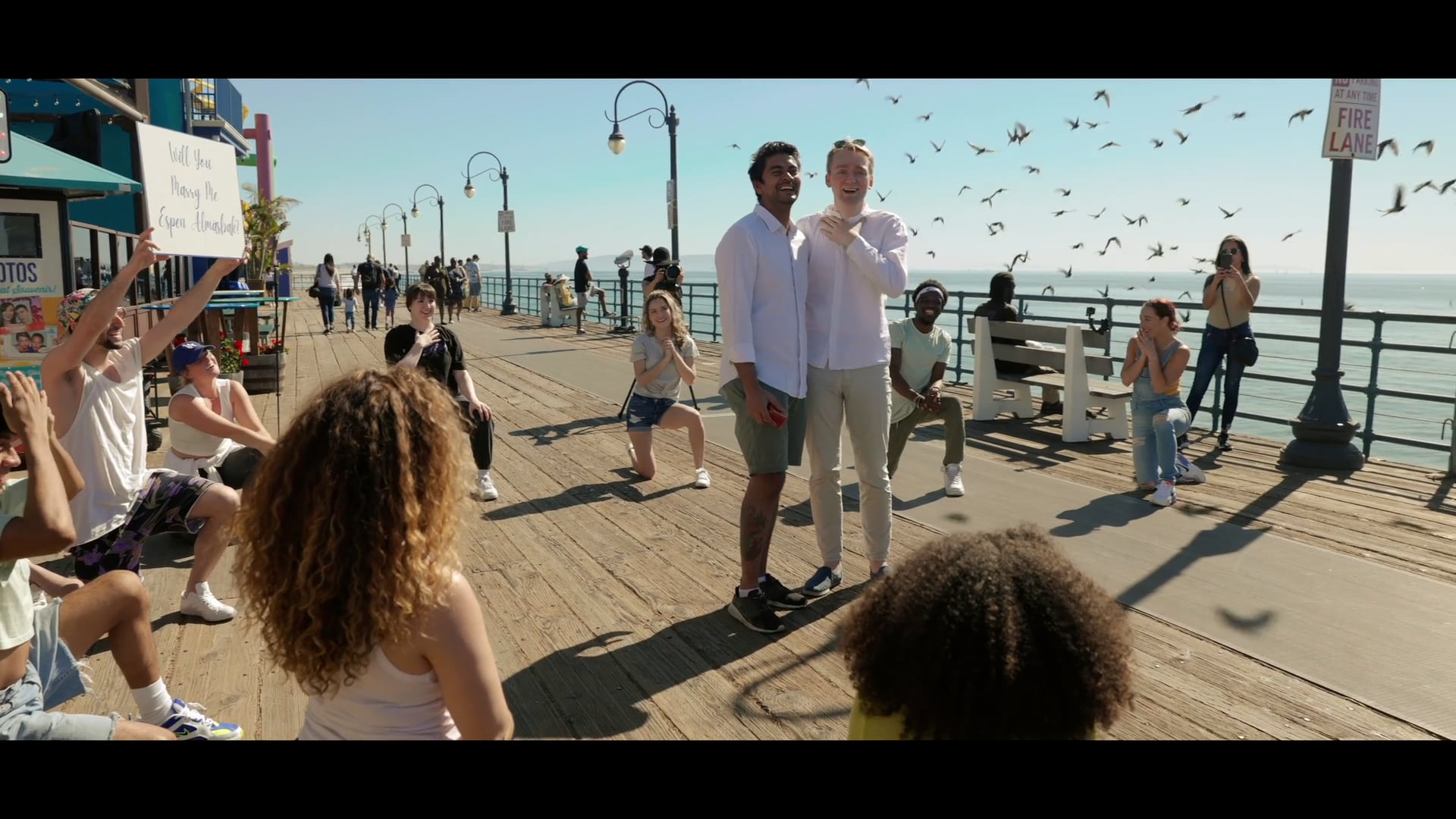 Nirmathan Proposed to Espen, Flashmob at Santa Monica Pier 4K