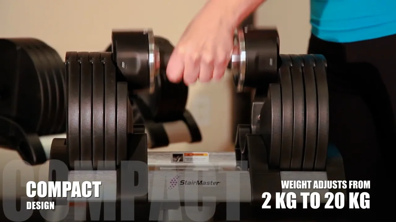 StairMaster - TwistLock Adjustable Dumbbells 22kg - 227kg on Vimeo