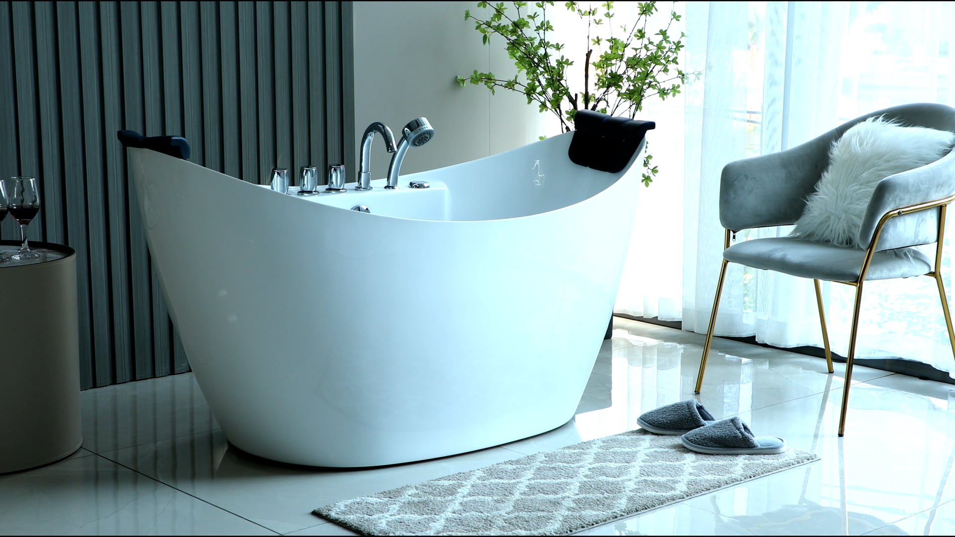 67" L x 28.7" W White Acrylic Center Drain Freestanding Whirlpool Tub