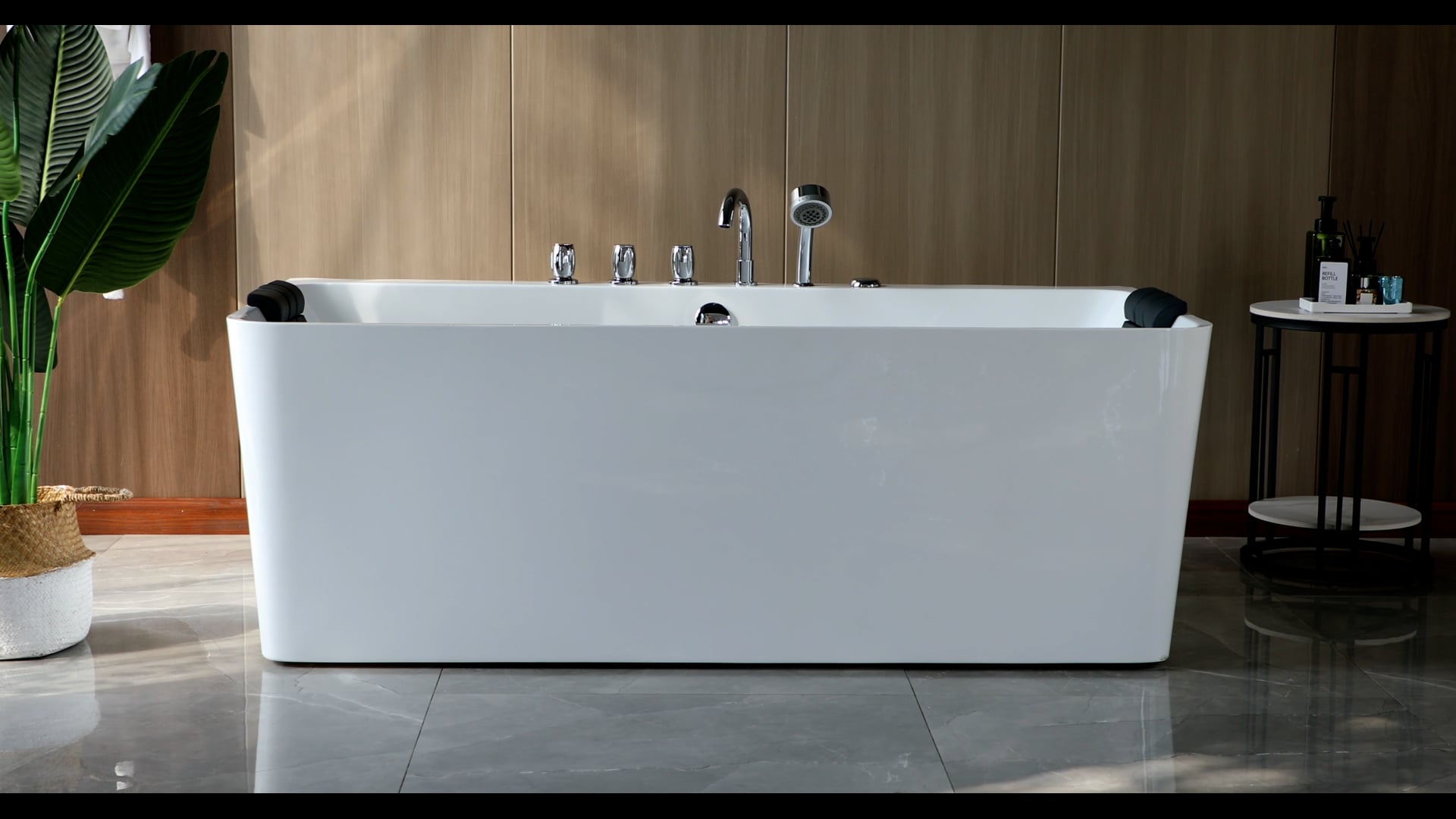 67" L x 33.5" W White Acrylic Center Drain Freestanding Whirlpool Tub