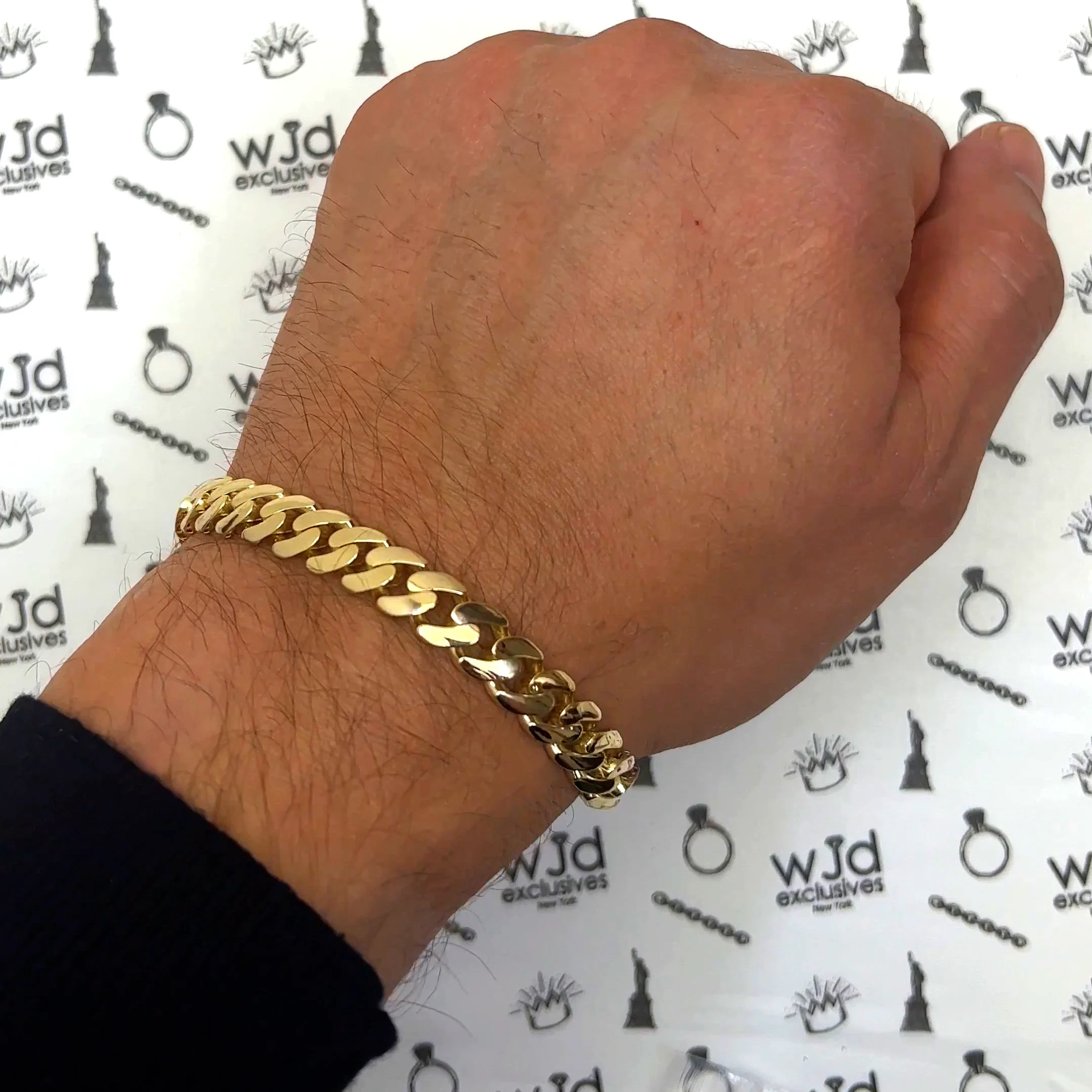 10K Yellow Gold 8mm Miami CZ Pave Box Clasp Bracelet (Hollow) 8