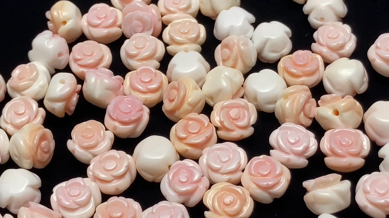 クィーンコンクシェル 薔薇 10mm 【貫通穴】 2粒580円！｜天然石ビーズ 