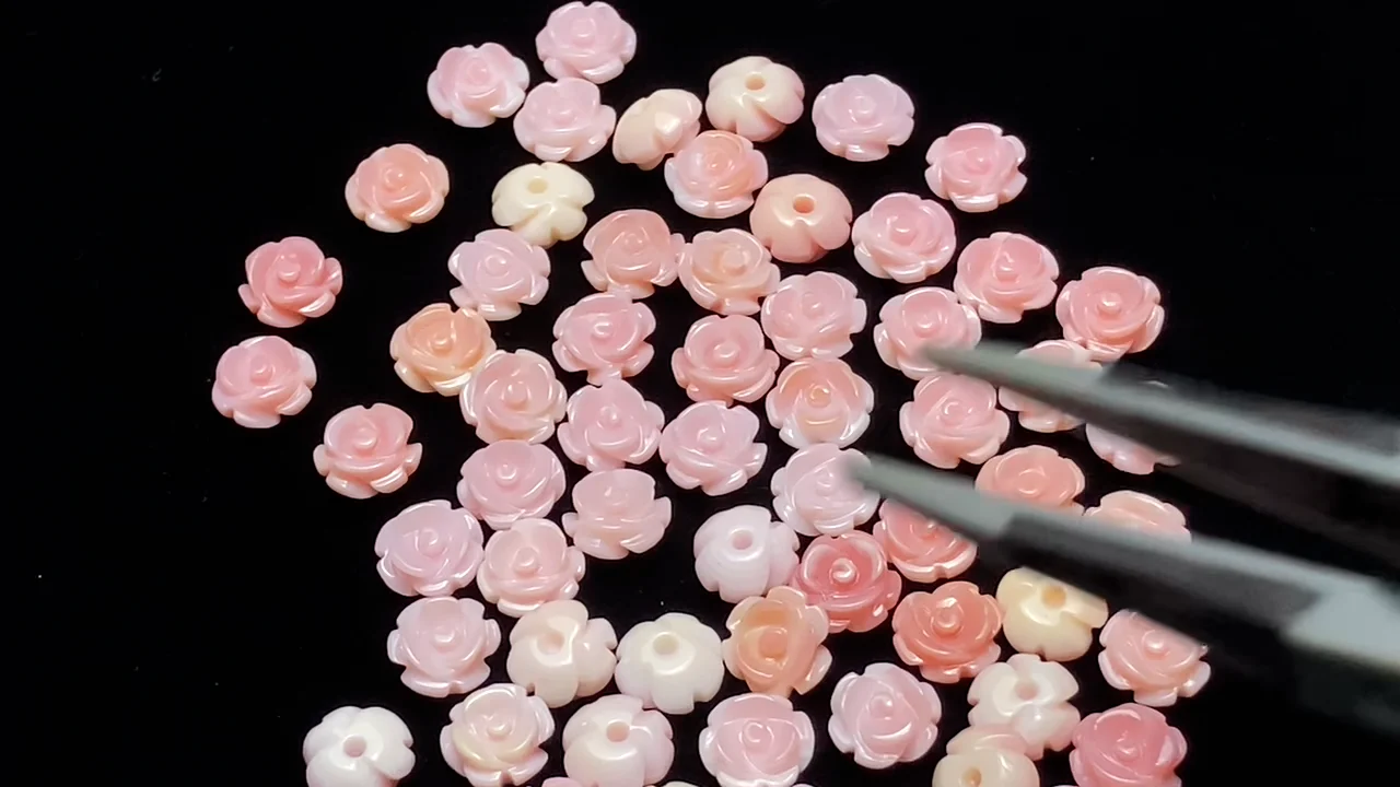 жミィ K18 18金 天然クィーンコンクシェル薔薇AA/ローズクォーツP жsale K18 18金 天然クィーンコンクシェル薔薇AA/ローズクォーツP