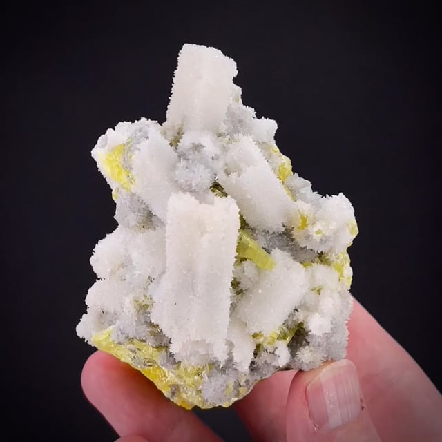 Calcite ps. Aragonite with Sulfur - old classic ex Wouter van Tichelen