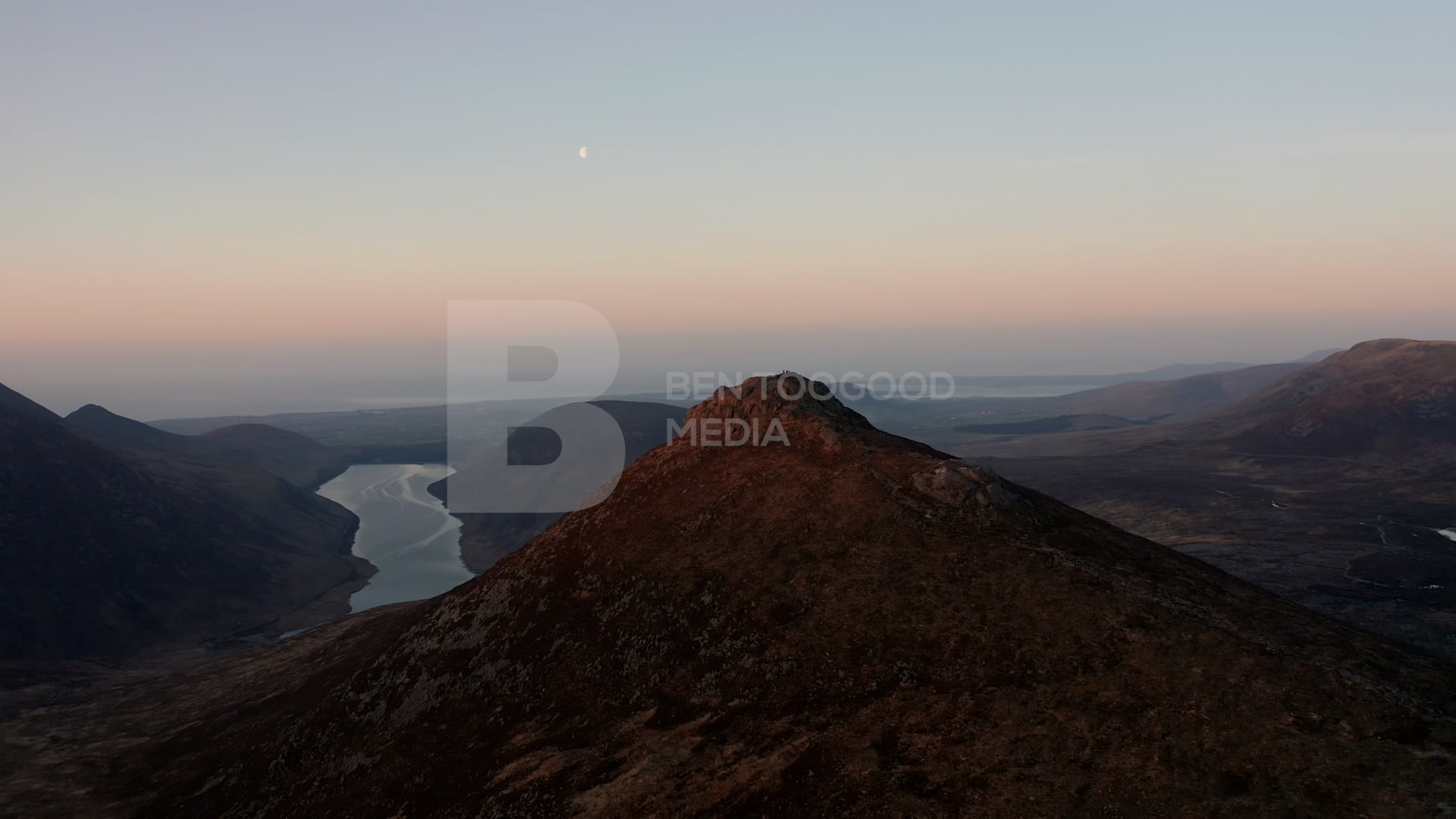 Slieve Doan at Sunrise with Moon, Mourne Mountains