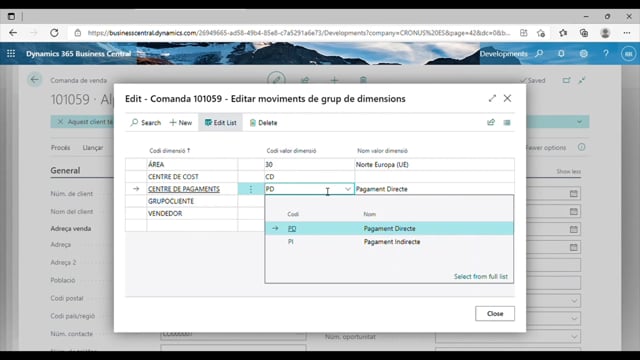 Configurar dimensions