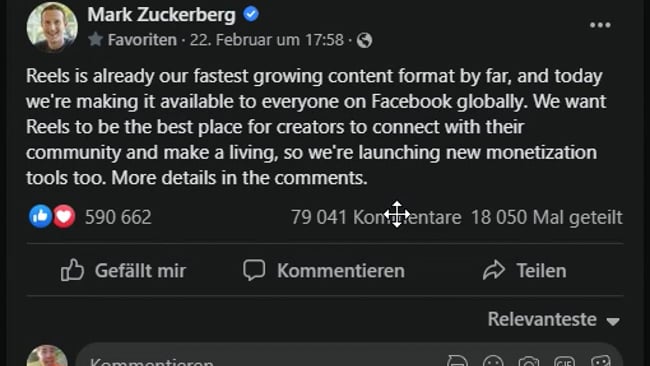 Der neue Startschuß für die FB Reels