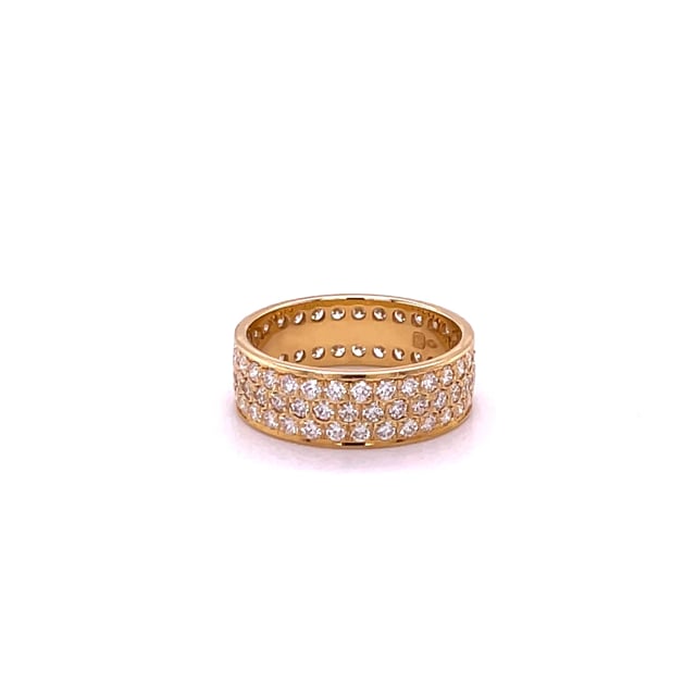 1.70 carat eternity ring (full set) in yellow gold with three rows of round diamonds
