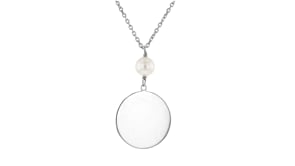Sterling Silver Personalized Disc Necklace with 8-9mm Cultured Pearl