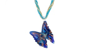 Italian Murano Glass Butterfly Pendant Necklace with 18kt Gold Over Sterling