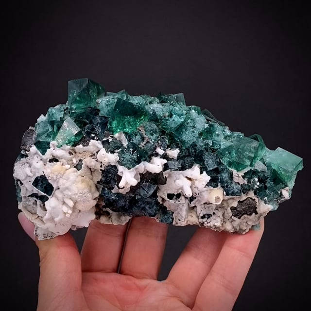 Fluorite with Aragonite stalactites and Galena