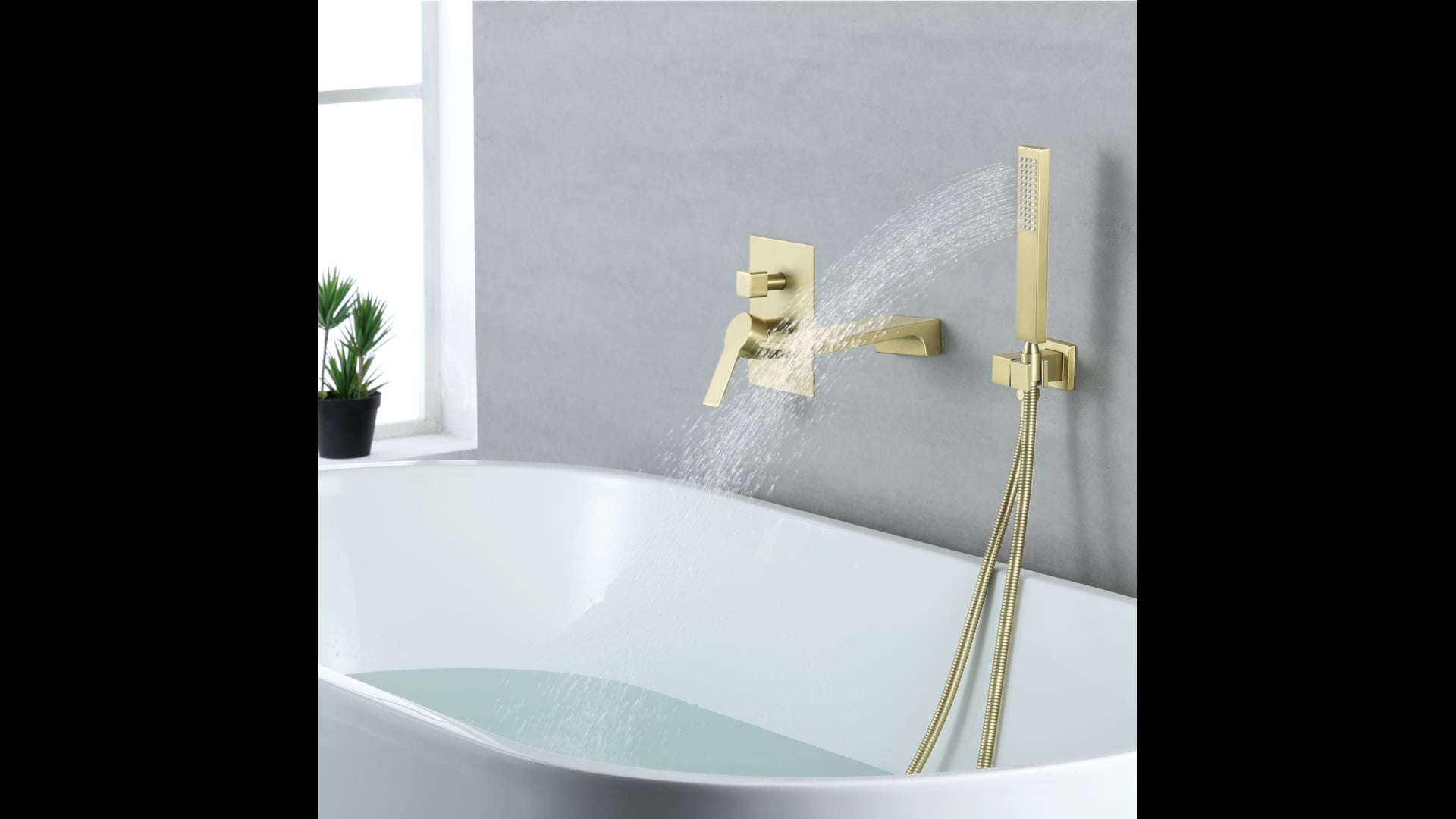 Handheld Combo Set, Waterfall Tub Spout and Valve Contemporary Tub