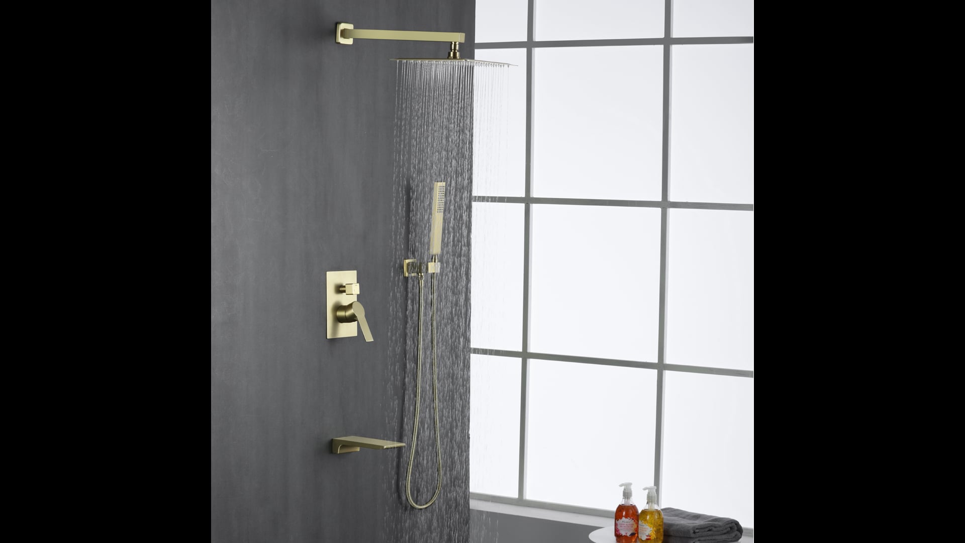 Wellfor Rain Shower System, 10" Waterfall Shower Head With Handheld Combo Set, Brushed Gold