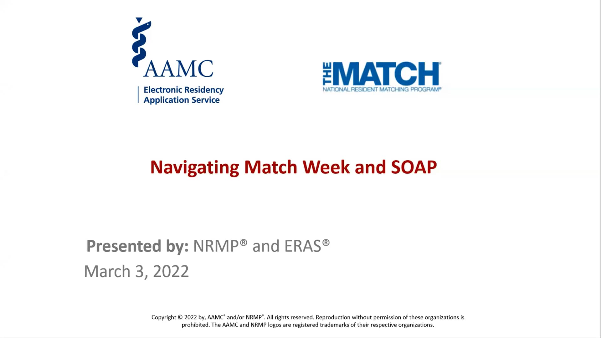 Joint NRMP and ERAS Webinar Navigating Match Week and SOAP on Vimeo