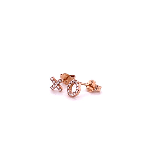 XO earrings in red gold with small round diamonds