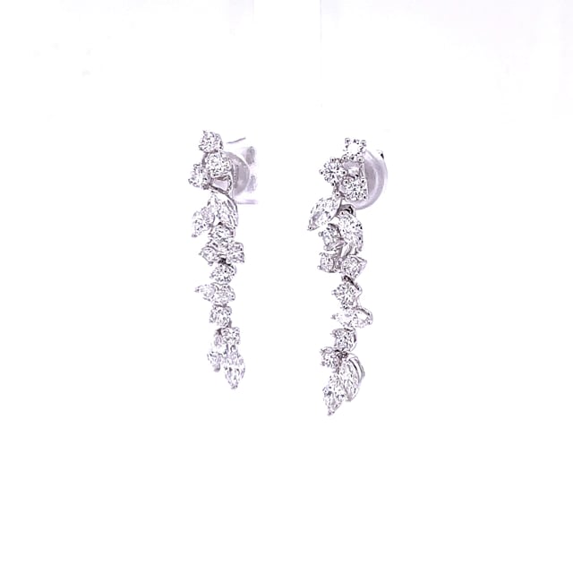2.70 carat earrings in white gold with round and marquise diamonds