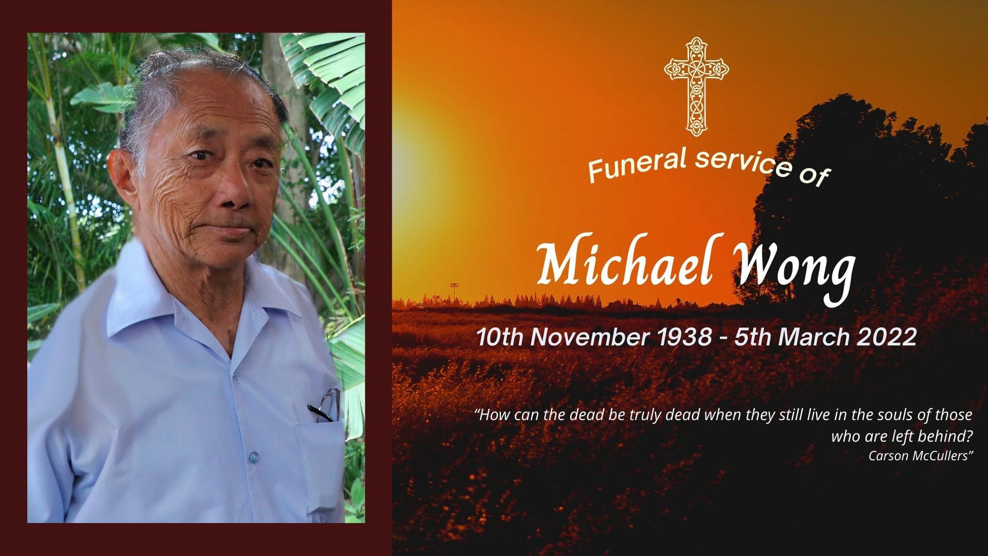 Funeral service of the late Michael Wong - 160322