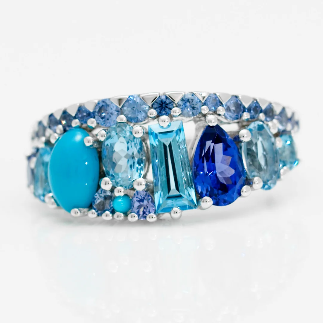 Blaze Blue Sapphire And Blue Coloured Gemstone Band Ring