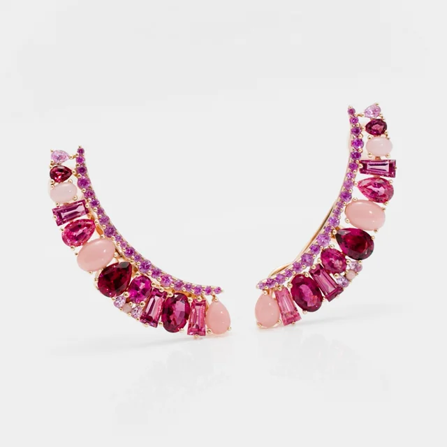 Garrard Blaze Collection rose gold ear climbers set with pink sapphires,  pink tourmalines, rubellite and pink opal, 2017659