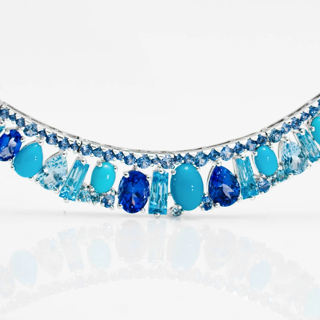 Blaze Blue Sapphire And Blue Coloured Gemstone Necklace