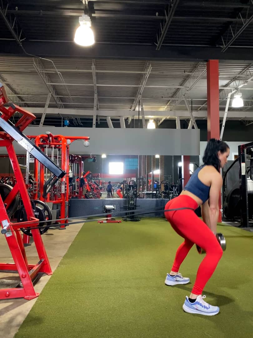 Resistance band dumbbell deadlift on Vimeo