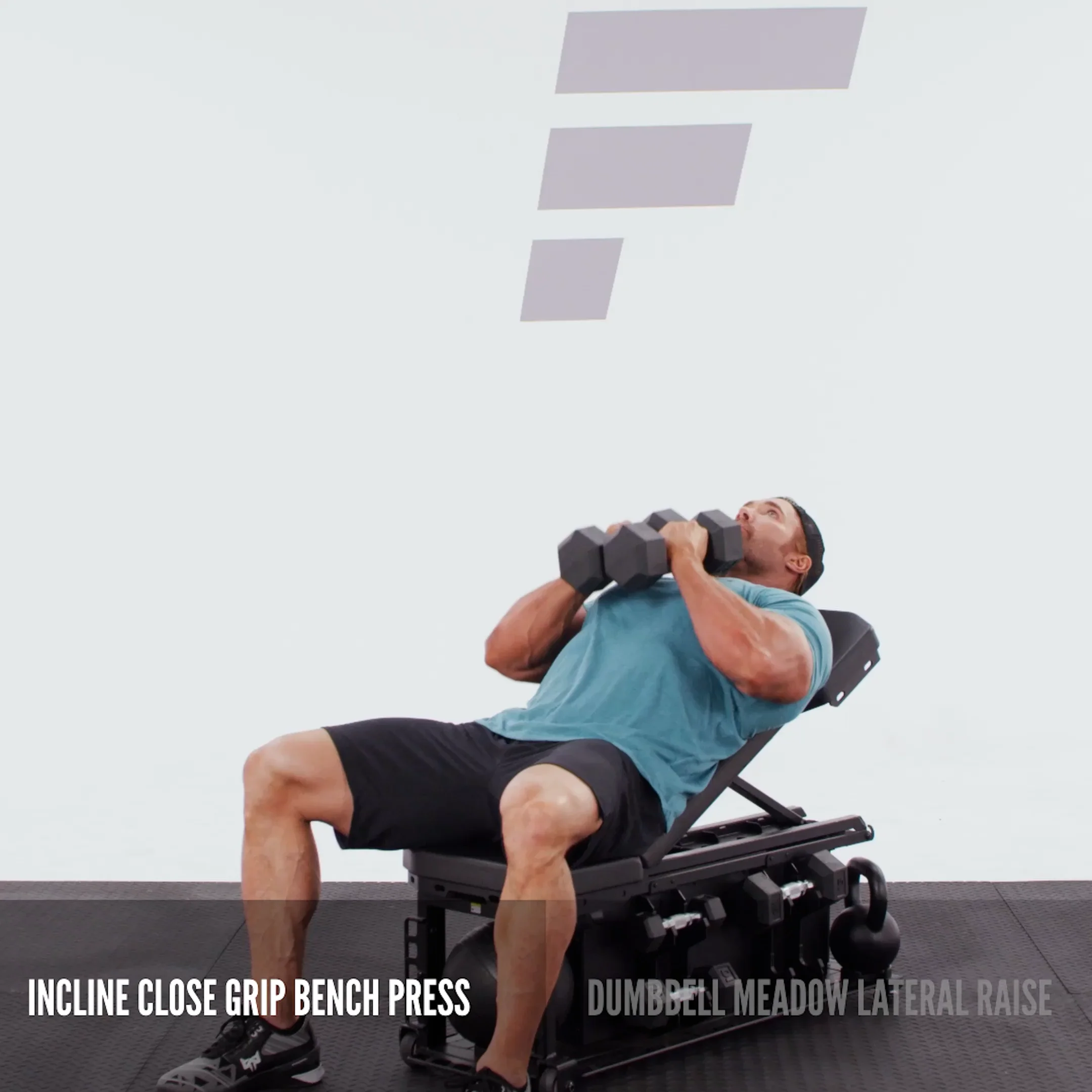 Dumbbell Incline Close Grip Bench Press - Dumbbell Meadow Lateral Raise ...