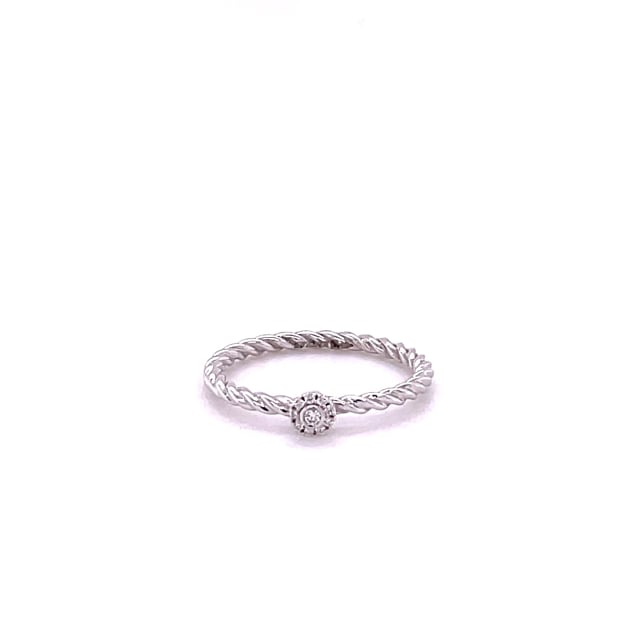 0.04 carat bague superposable tressée en or blanc avec diamant