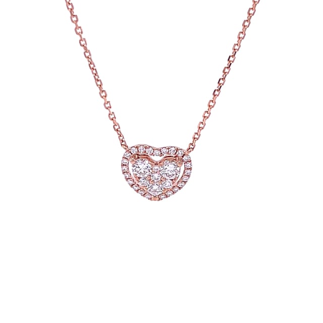 0.65 carat heart-shaped necklace in red gold with round diamonds