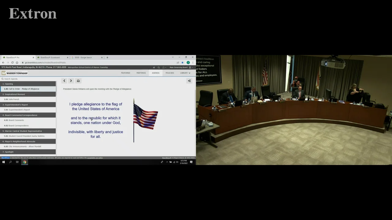 March 16, 2022 MSD of Warren Township School Board Regular Meeting on Vimeo