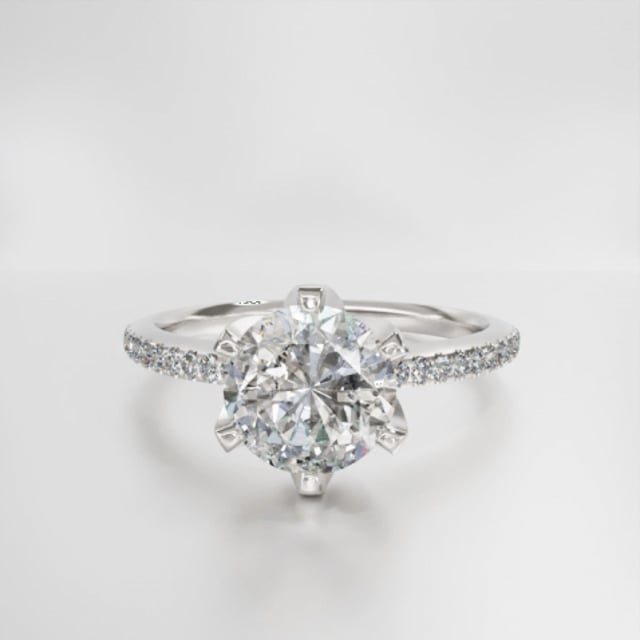 0.90 carat bague solitaire en or blanc avec diamants sur les côtés