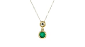 20 Carat Emerald and .12 Carat Diamond Pendant Necklace in 14kt Yellow Gold