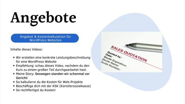 Ein Angebot für eine Website erstellen Komplettseminar, mit Kostenkalukuation