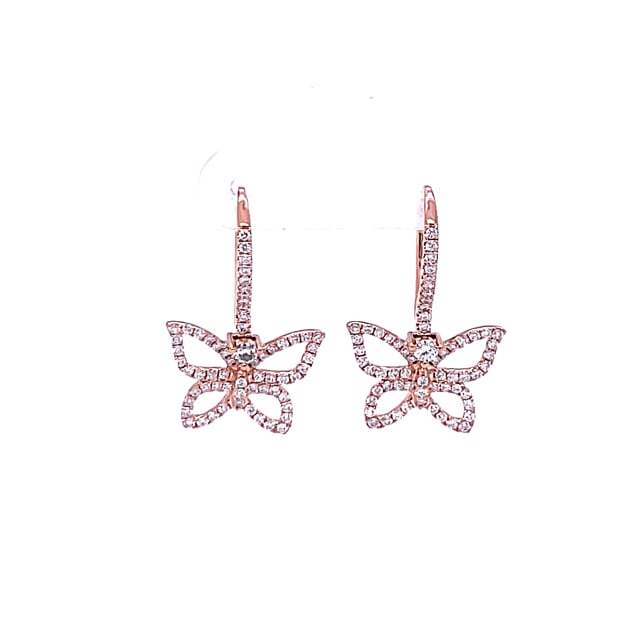 0.70 carat boucles d’oreilles design papillon en or rouge et diamants